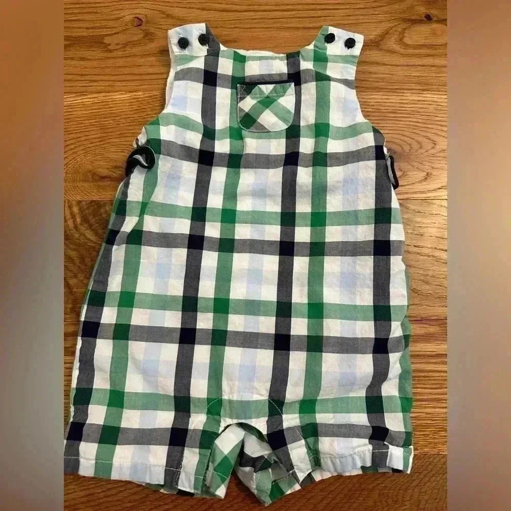 Janie and Jack Green Navy and White Plaid One-Piece